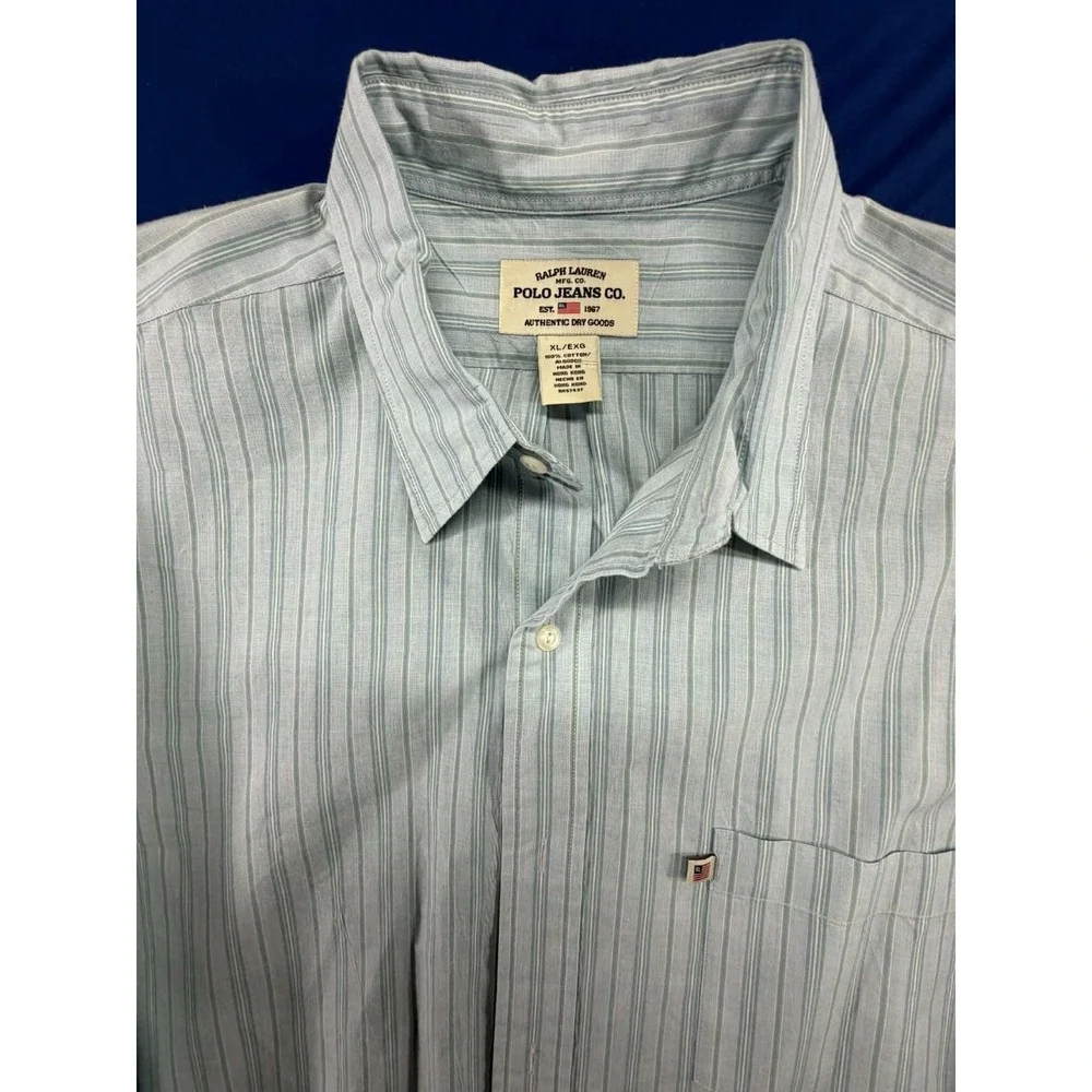 Vintage Ralph Lauren Polo Jeans‎ Men Dress Shirt Striped Green Size XL